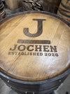 Custom made Bourbon Barrel Bistro/Pub Table Table with glass insert- Custom designed laser engraving available