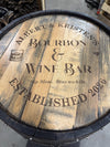 Custom made Bourbon Barrel Bistro/Pub Table Table with glass insert- Custom designed laser engraving available
