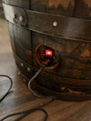 Motorized Pop Up Bourbon Barrel Cabinet.  Remote control & LED lighting.  Works with Alexa and Google Home. Custom engraving available.