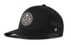 Black 5-panel snapback performance hat with LV logo patch, perforated side panels