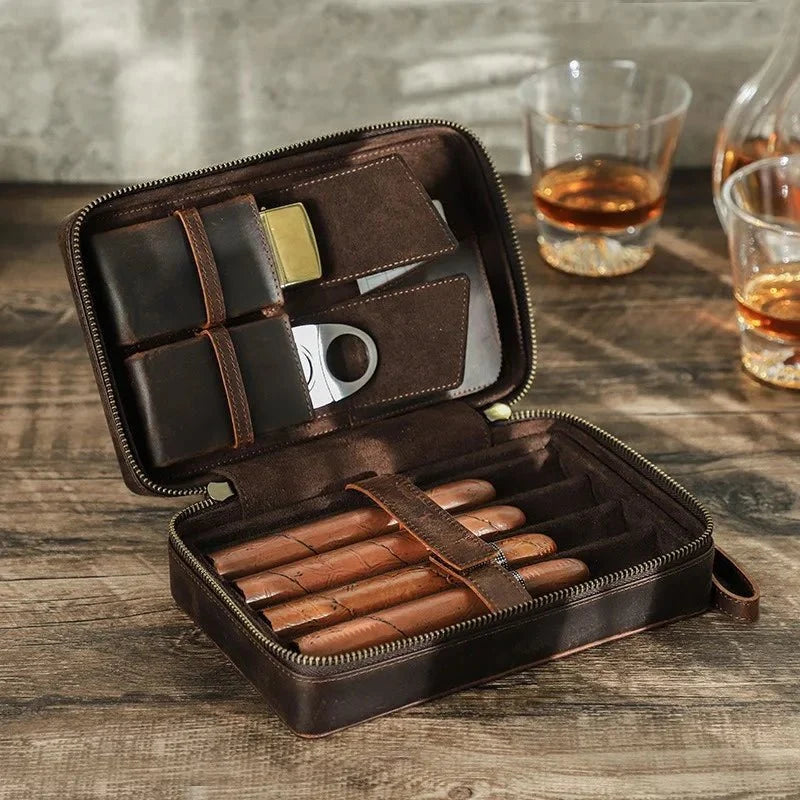 Leather Travel Cigar Humidor Box – Portable Cigar Case