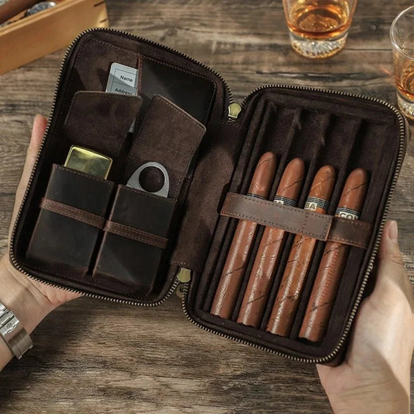 Leather Travel Cigar Humidor Box – Portable Cigar Case