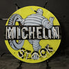 Michelin neon stock light sign, circular yellow with white MICHELIN letters and STOCK text