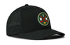 Black 5-panel snapback hat with circular Minnesota Hockey crest and dotted side panel.