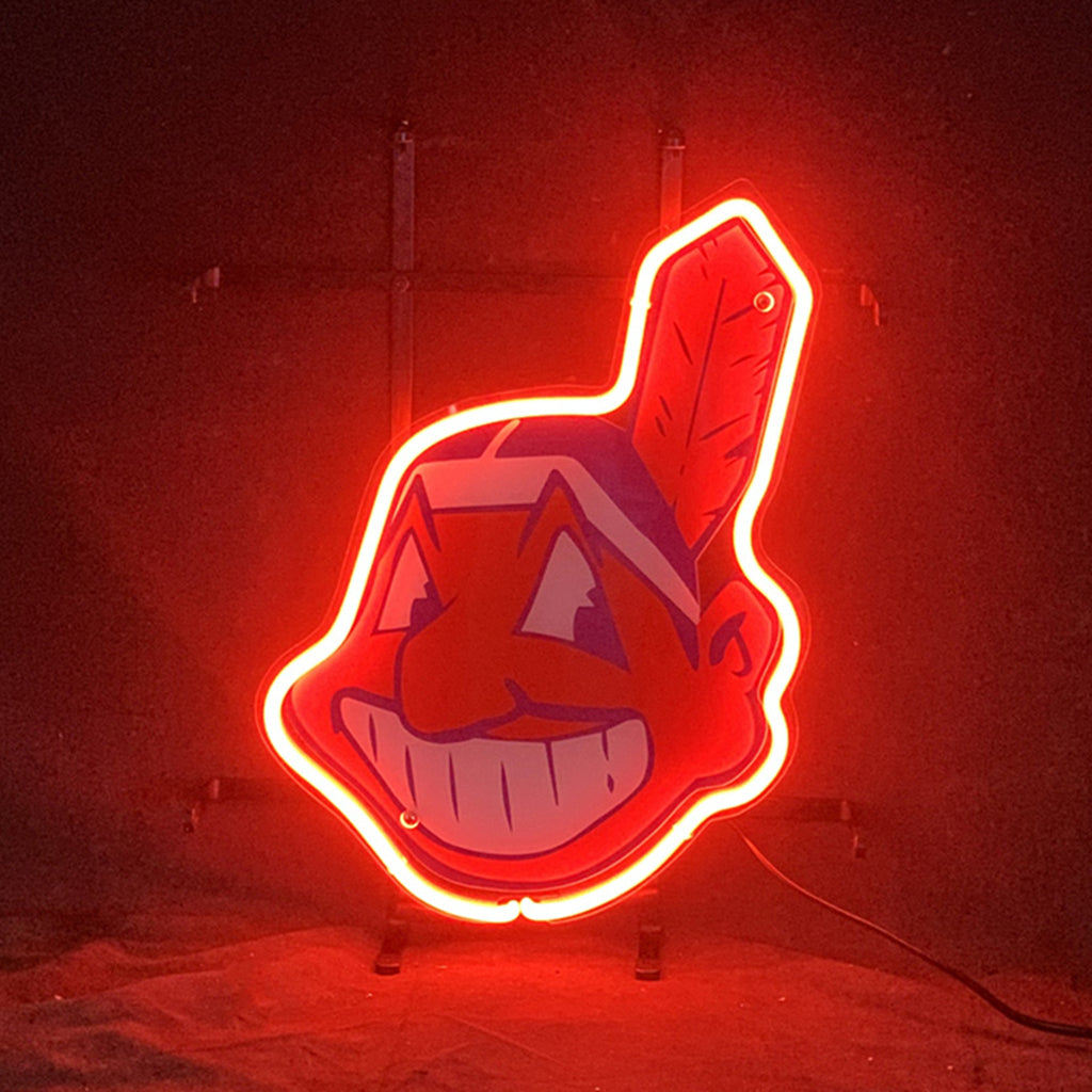 Neon sign light with MLB team logo, red glowing outline and icon