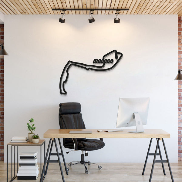Monaco circuit metal wall art with black track outline and monaco logo