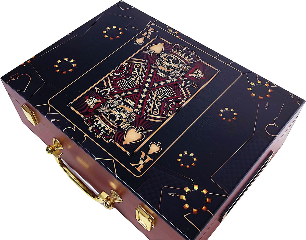 King of Spades - Premium 500 Capacity Mahogany Wooden Poker Chip Case