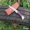 Damascus Steel Folding Pocket Knife – Multi Blue and Red For the Outdoorsman Orklo Knives