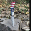 Damascus Steel Folding Pocket Knife – Red, White, and Blue Handle For the Outdoorsman Orklo Knives