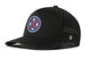 Black 5-panel performance snapback hat with SEA X flexfit logo and perforated side