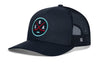 Navy snapback trucker hat with mesh back and circular SEA X logo patch