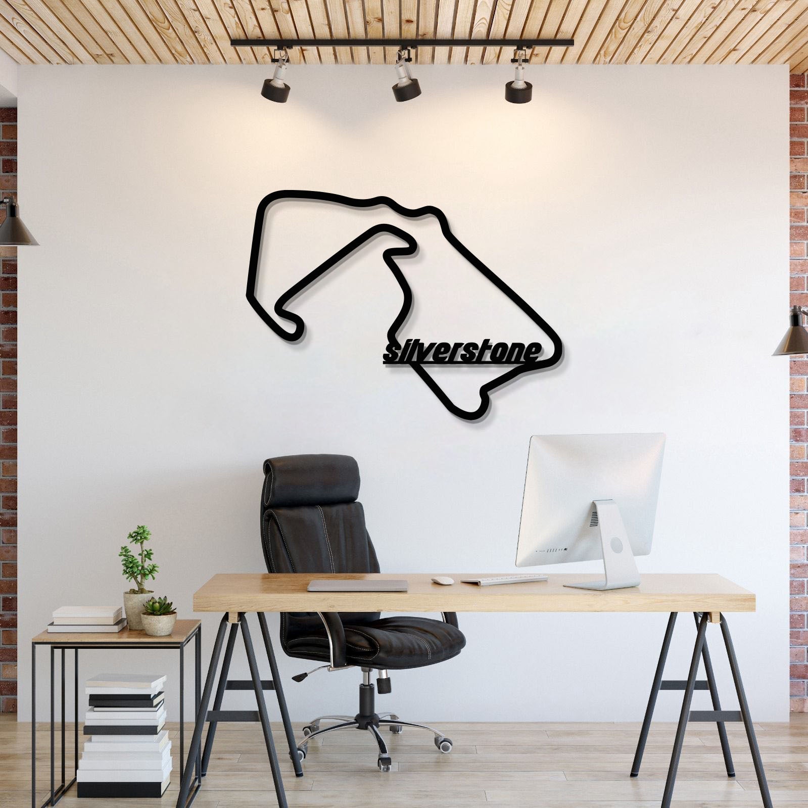 Silverstone metal circuit wall art with black track outline and logo on white