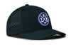 Dark teal 5-panel snapback hat with TOR X patch and perforated side panel