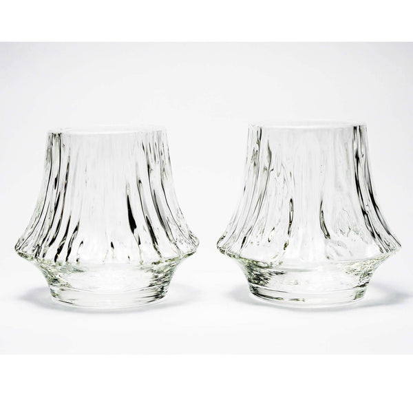 Set of two Japanese crystal whisky glasses, clear fluted design, no liquid