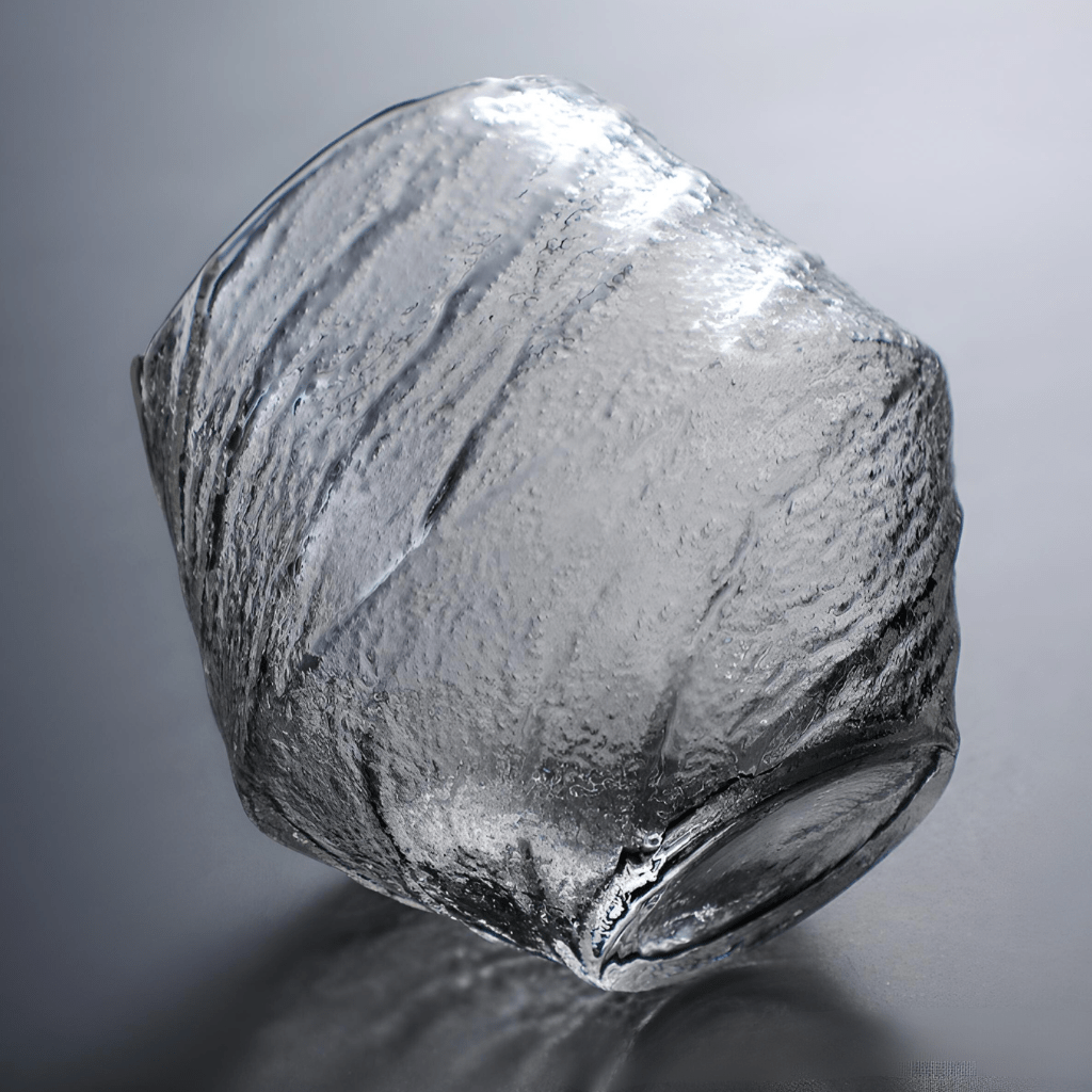 Faceted crystal whisky glass, clear smoky gray finish with textured pattern