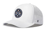 White 5-panel performance snapback hat with circular Utah X patch and dotted side panels