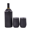 Gift set bottle cooler and two wine tumblers, dark black finish