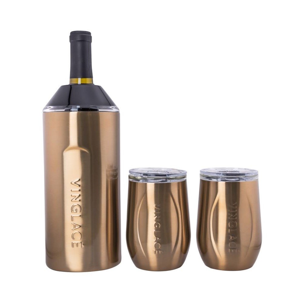 Copper wine bottle cooler with two matching tumbler cups