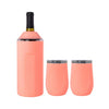 Pink VINGLACE wine cooler with bottle and two pink stemless tumblers