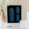 Blue wine bottle cooler set with two matching tumblers in a gift box