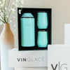 Sea glass teal bottle cooler and two tumblers in gift box