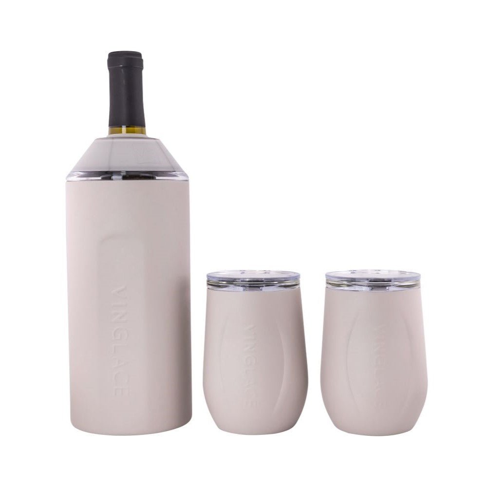 Gift set bottle cooler and two wine tumblers, light pink finish
