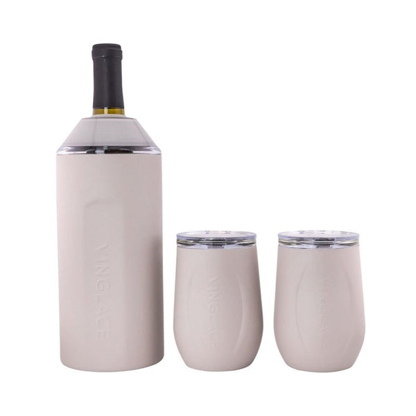 Gift set bottle cooler and two wine tumblers, light pink finish