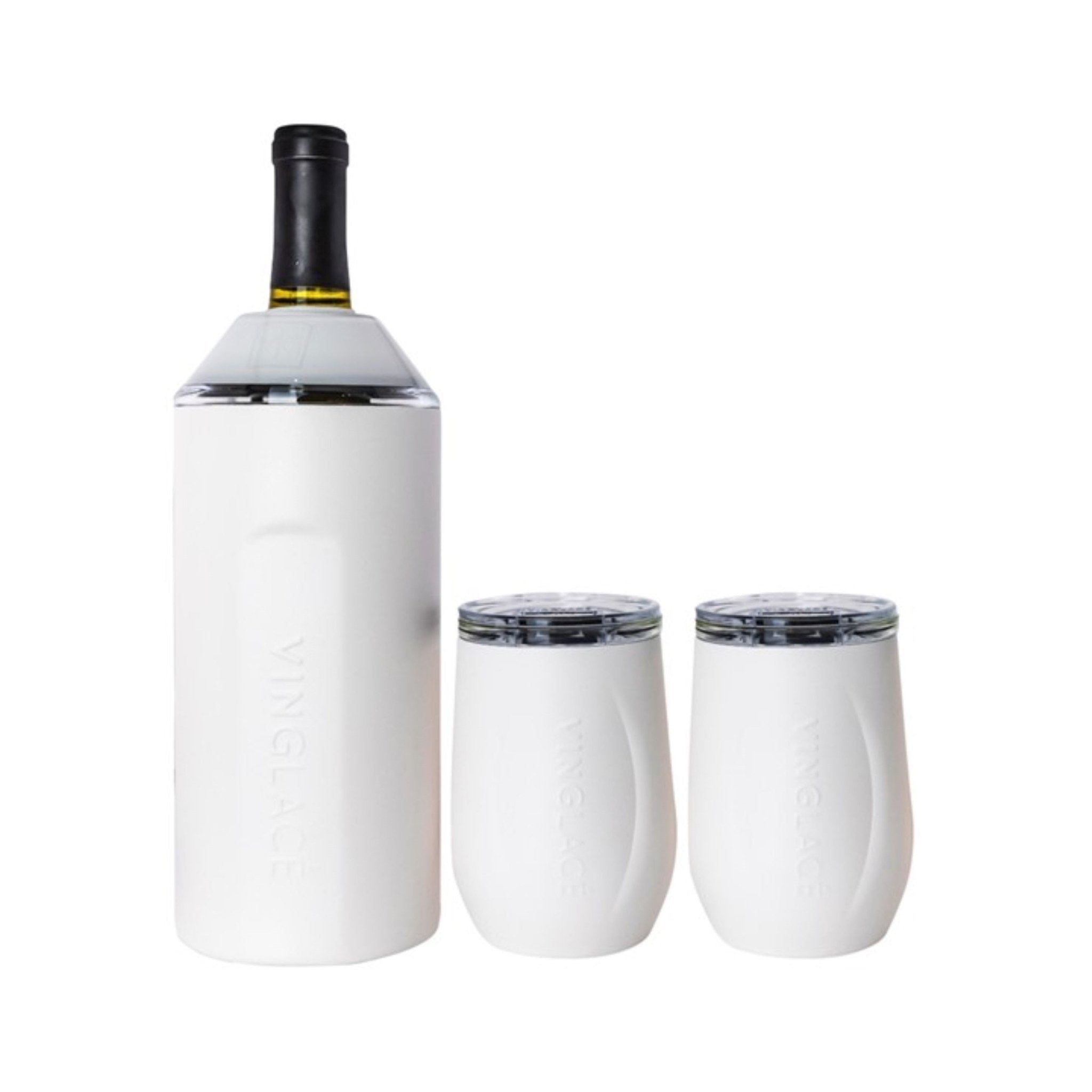 Gift set bottle cooler and two wine tumblers, white finish