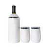Gift set bottle cooler and two wine tumblers, white finish