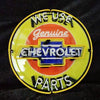 Round neon sign with yellow ring, orange center, Chevrolet bowtie, Genuine Parts