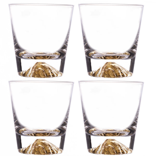 Whiskey Glasses Crystal Clear Gold Heavy Base Bourbon - Set of 4 For the Bar Lemonsoda
