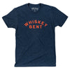 Midnight navy crewneck T-shirt with Whiskey Bent logo print, orange letters